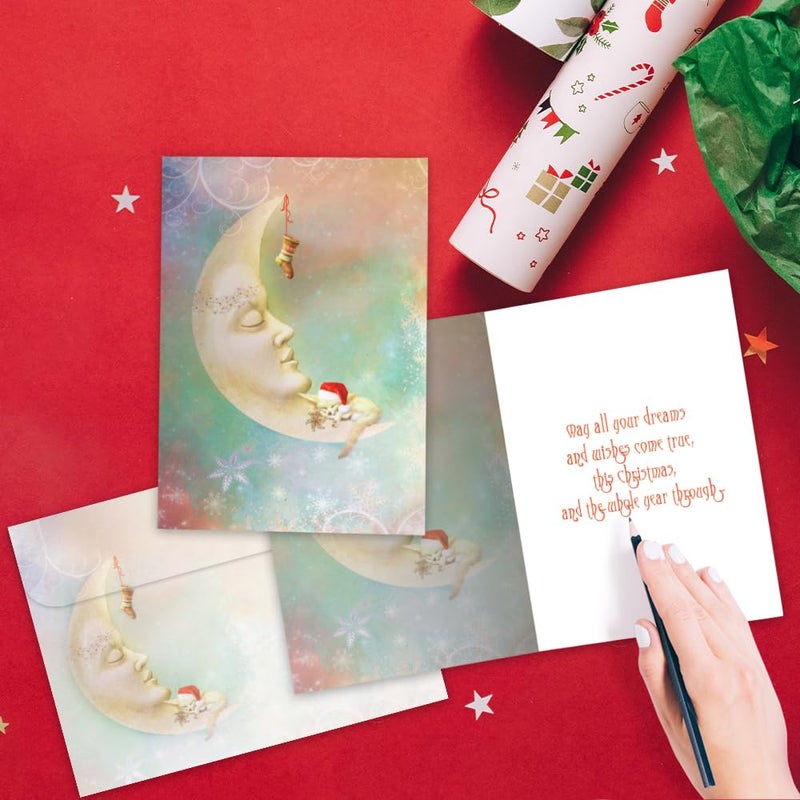 Tree-Free Greetings Christmas Dreams Cards - 10 Recycled 5x7 Cards & Matching Envelopes, Thick Cardstock, Made in USA - Crescent Moon Fox - Image 2
